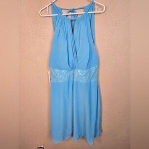 Azazie Sky Blue Karen Chiffon Dress Bridesmaid Lace Size 16 NWT (6186)